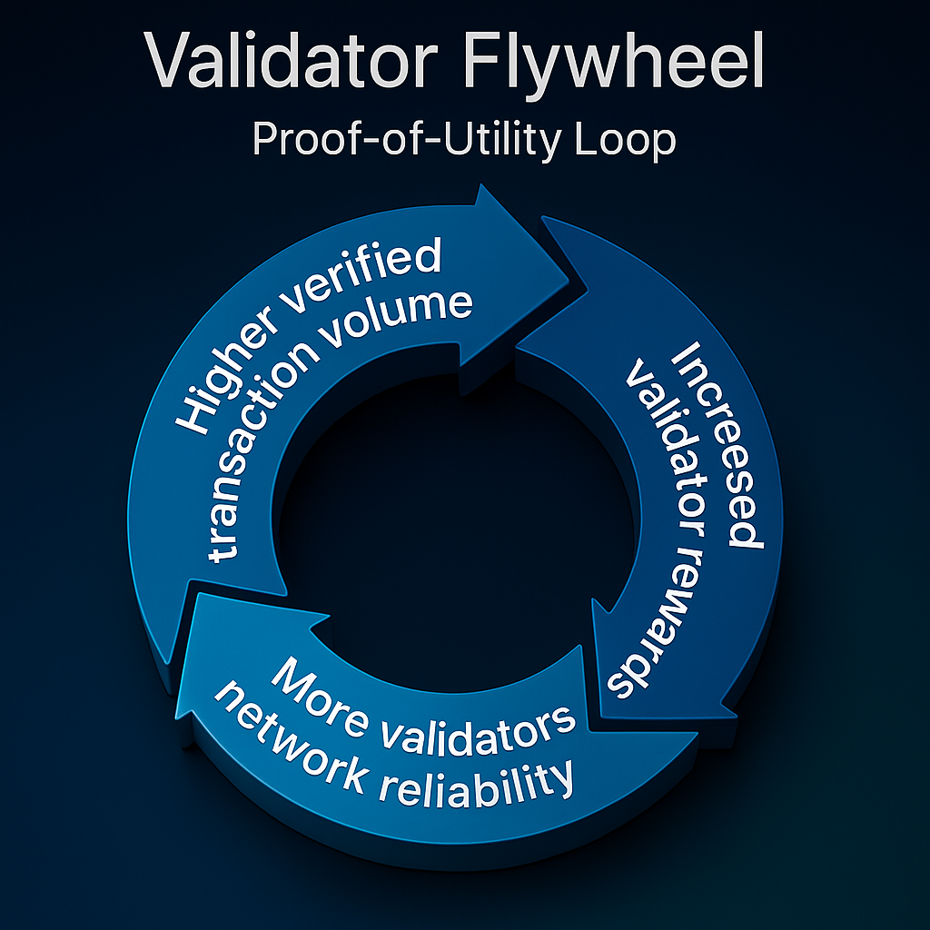 Validator flywheel — utility in, rewards out